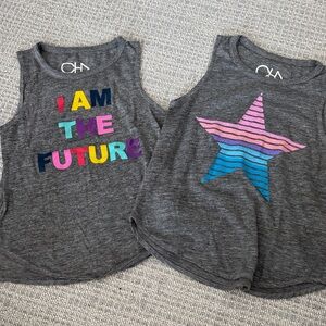 Chaser Kids Gray Graphic Tank Tops - Colorful Text and Star